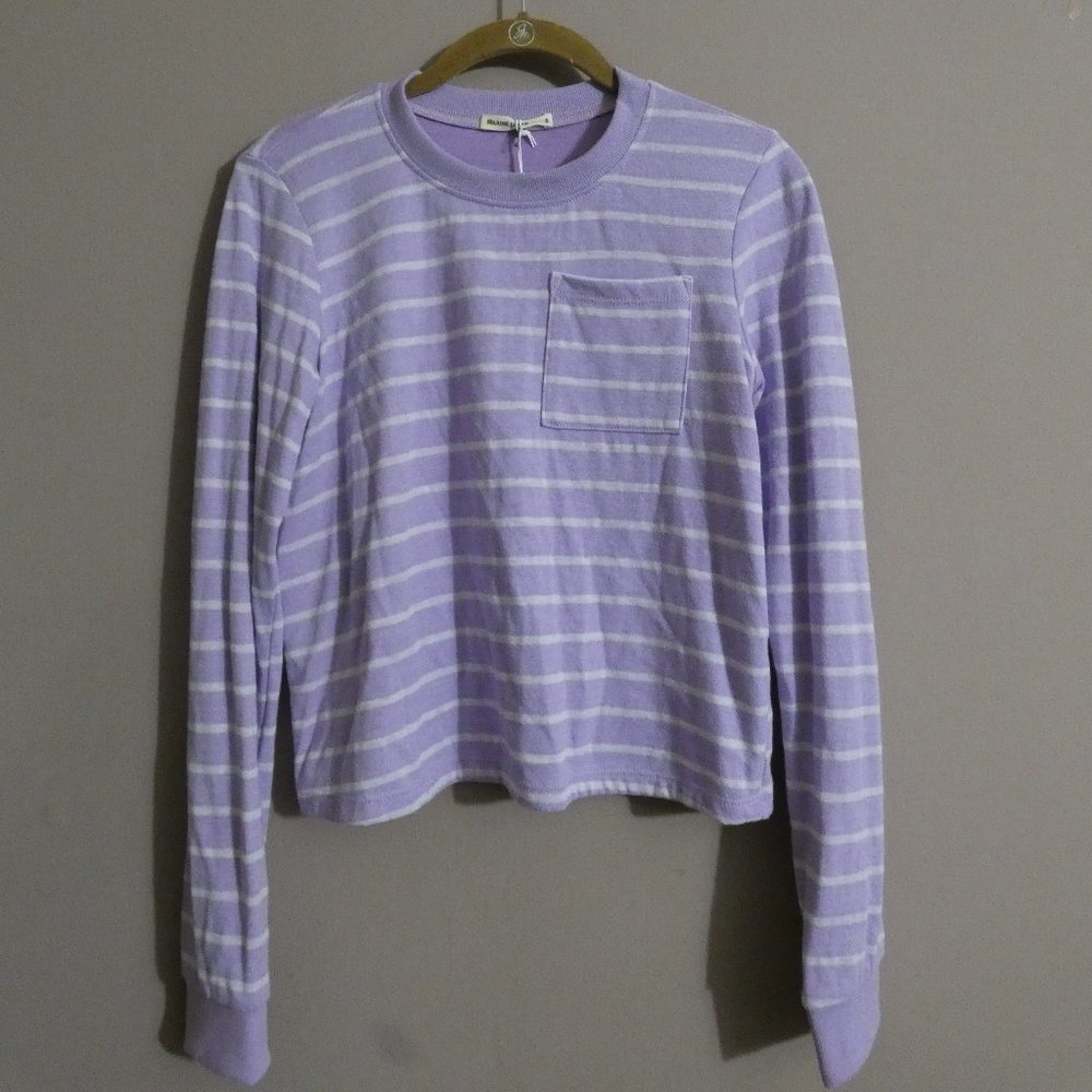 Marine Layer Women's S NWT DK Crew Shirt Striped Lavender White Long Sleeve